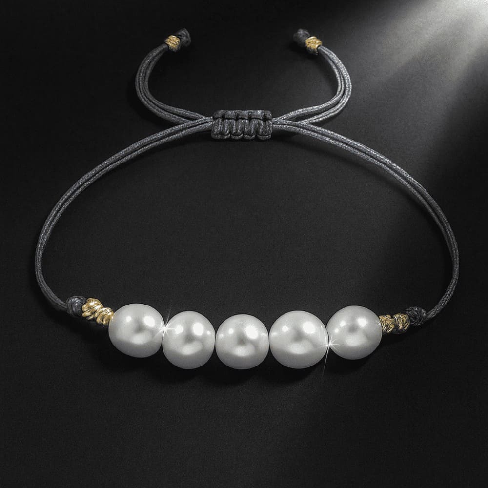 Makrome Örgülü Naturel Kesim Gri İpli Sarı Dorika Top Süslemeli Dpğal İnci Doğaltaş Kadın Bileklik - 5