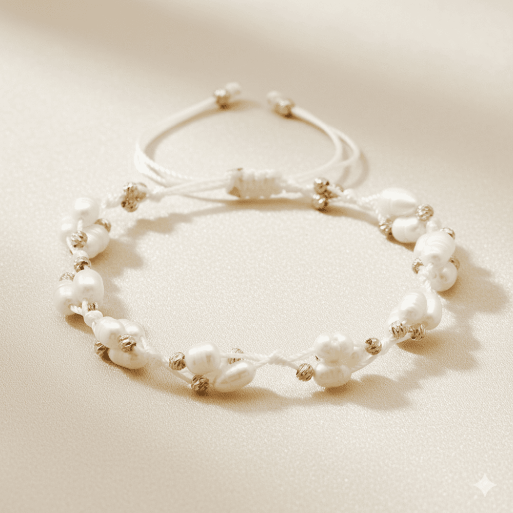 Makrome Örgülü Naturel Kesim Doğal İnci Doğaltaş Kadın Bileklik - 3