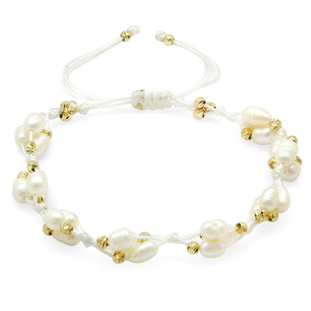 Makrome Örgülü Naturel Kesim Doğal İnci Doğaltaş Kadın Bileklik - 4