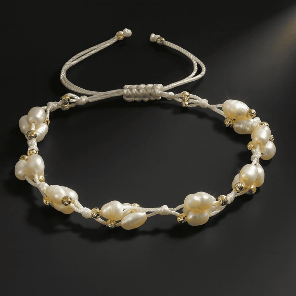 Makrome Örgülü Naturel Kesim Doğal İnci Doğaltaş Kadın Bileklik - 5
