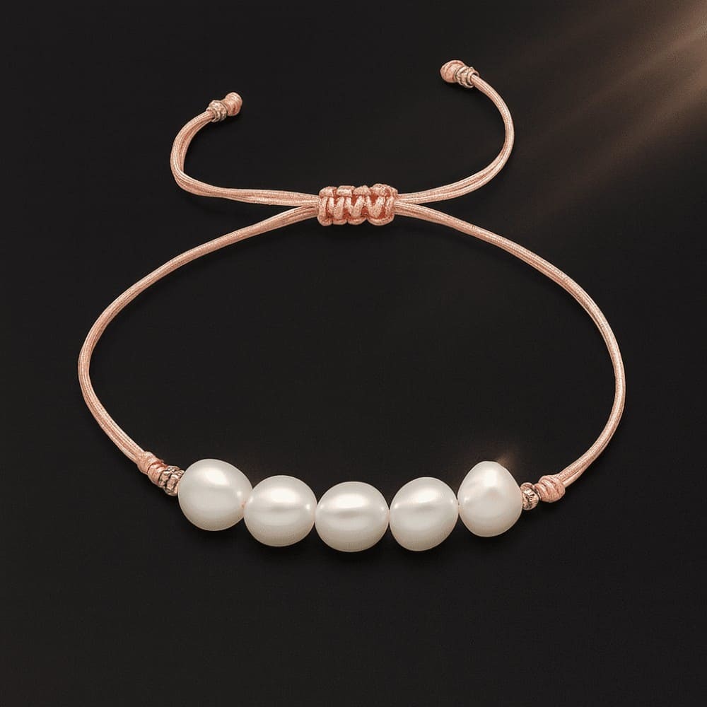 Makrome Örgülü Naturel Kesim Pembe İpli Sarı Dorika Top Süslemeli Doğal İnci Kadın Bileklik - 5