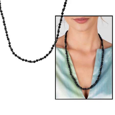 Makrome Örgülü Oniks-Serpantit-Hematit Kombinli Doğaltaş Kadın Kolye - STOKYOK