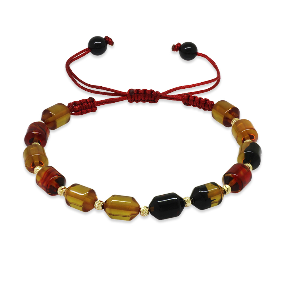 Makrome Örgülü Sarı Dorika Top Süslemeli Bala Siyah Ateş Kehribar Kadın Bileklik - 1