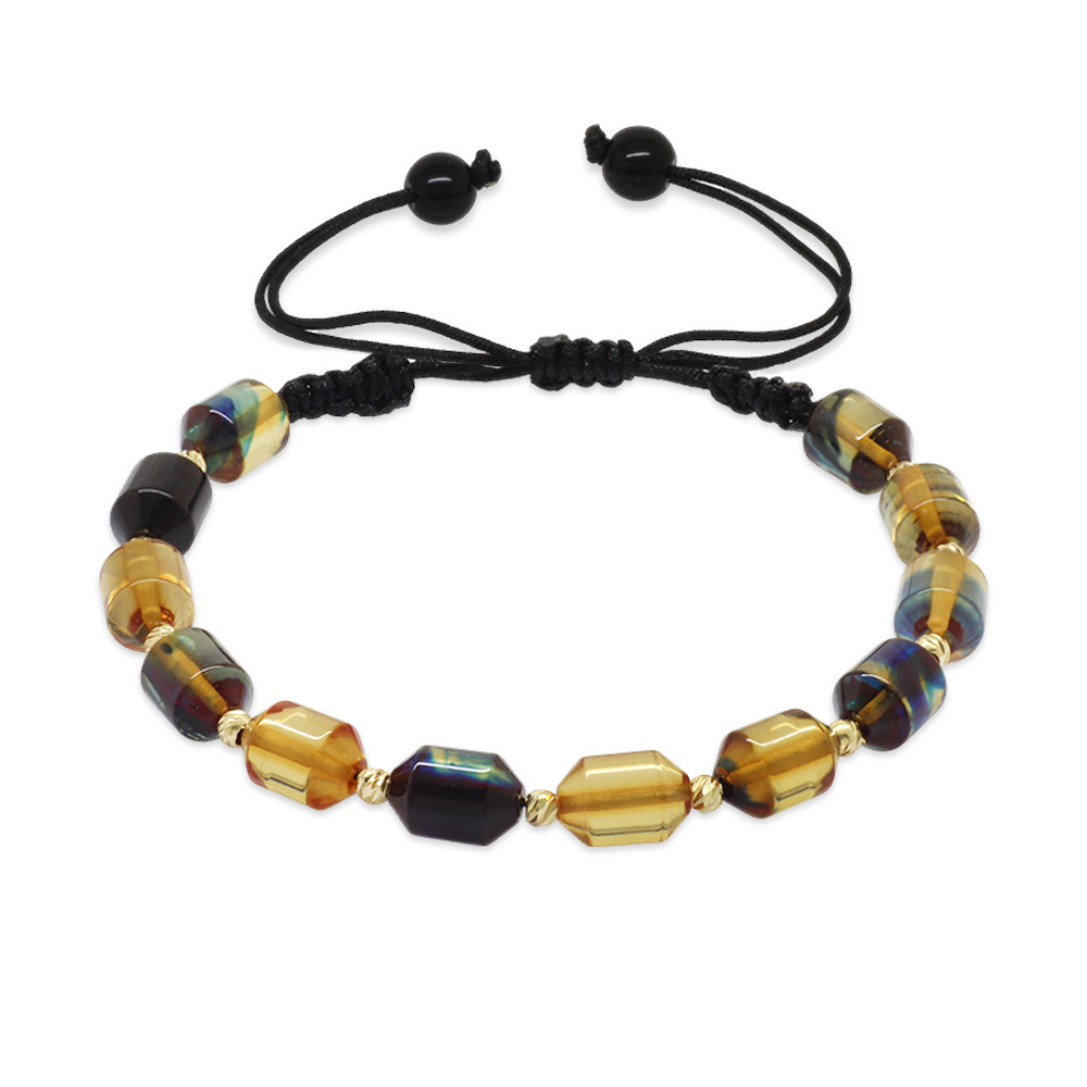 Makrome Örgülü Sarı Dorika Top Süslemeli Mavi Beyaz Ateş Kehribar Kadın Bileklik - 1