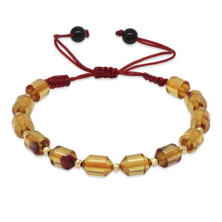 Makrome Örgülü Sarı Dorika Top Süslemeli Şeffaf Bonibon Ateş Kehribar Kadın Bileklik - Tesbihane