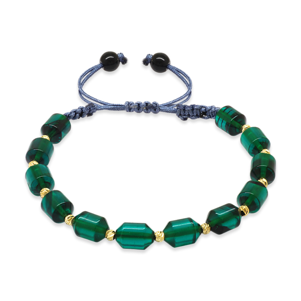 Makrome Örgülü Sarı Dorika Top Süslemeli Şeffaf Turkuaz Ateş Kehribar Kadın Bileklik - 1