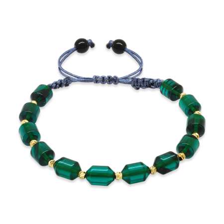 Makrome Örgülü Sarı Dorika Top Süslemeli Şeffaf Turkuaz Ateş Kehribar Kadın Bileklik - Tesbihane