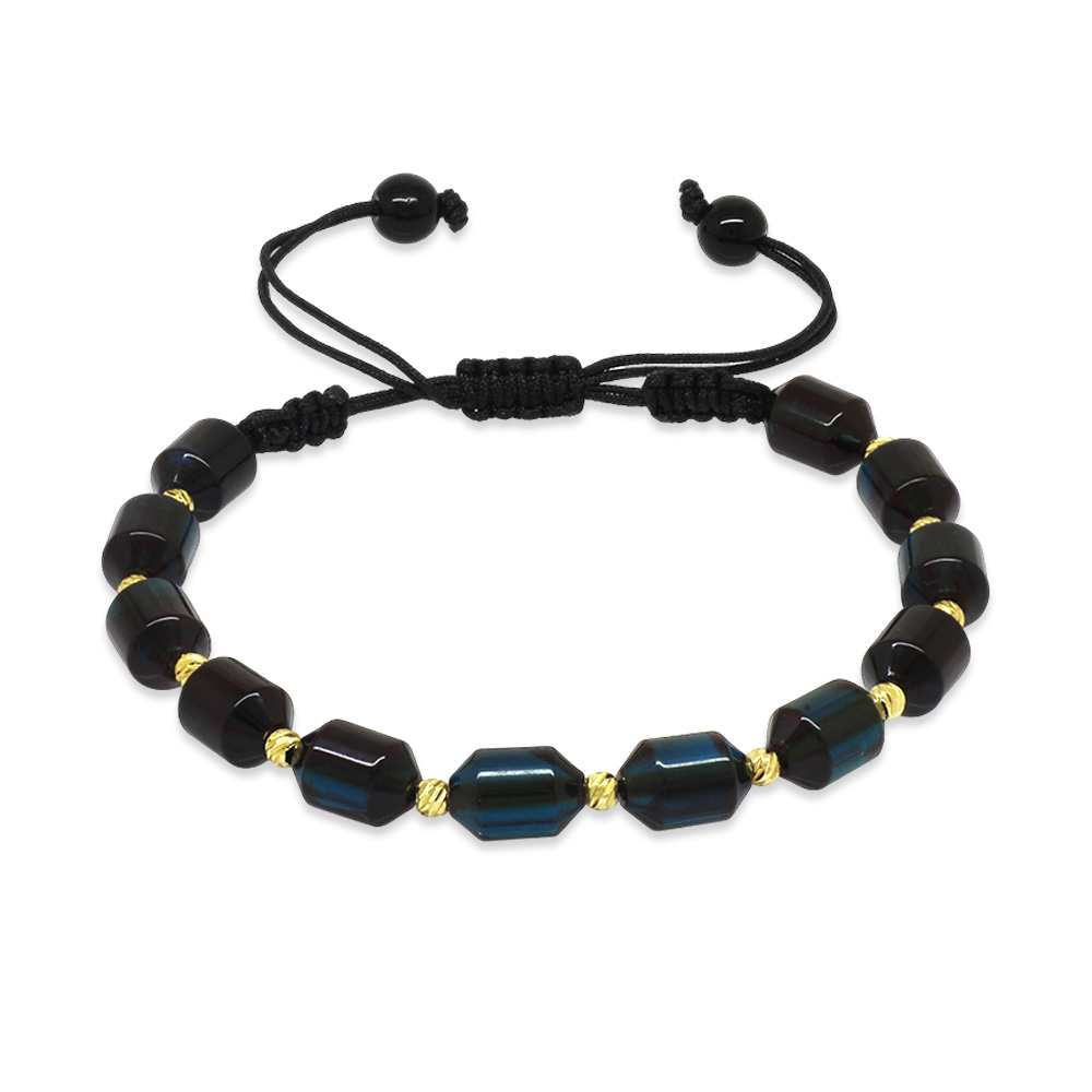 Makrome Örgülü Sarı Dorika Top Süslemeli Su Mavi Siyah Ateş Kehribar Kadın Bileklik - 1