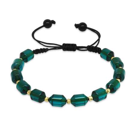 Makrome Örgülü Sarı Dorika Top Süslemeli Turkuaz Ateş Kehribar Kadın Bileklik - Tesbihane