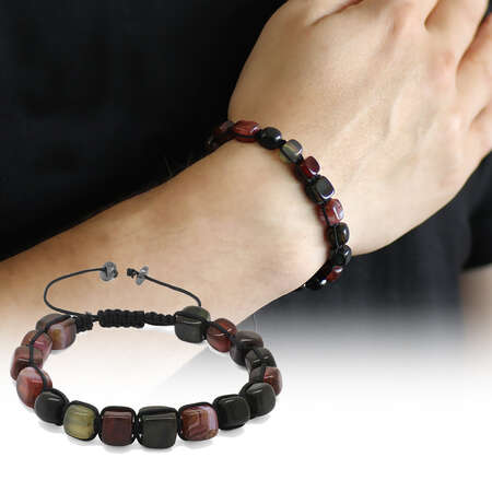 Makrome Örgülü Sıralı Küp Kesim Hareli Akik Doğaltaş Bileklik - STOKYOK