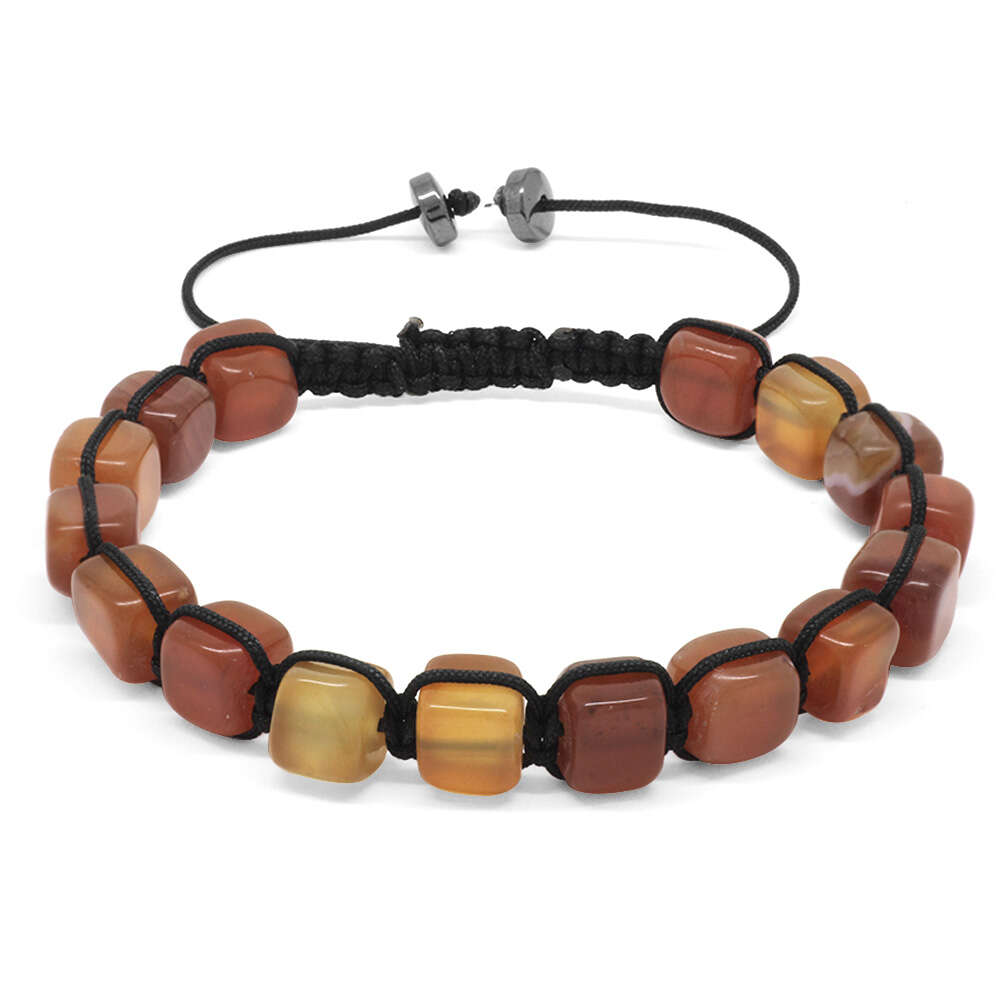 Makrome Örgülü Sıralı Küp Kesim Kırmızı Akik Doğaltaş Bileklik - 3