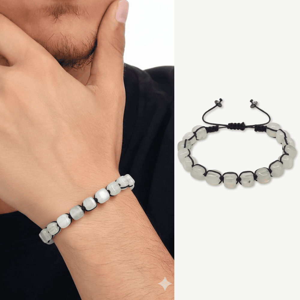 Makrome Örgülü Sıralı Küp Kesim Açık Mavi Akik Doğaltaş Bileklik - 1