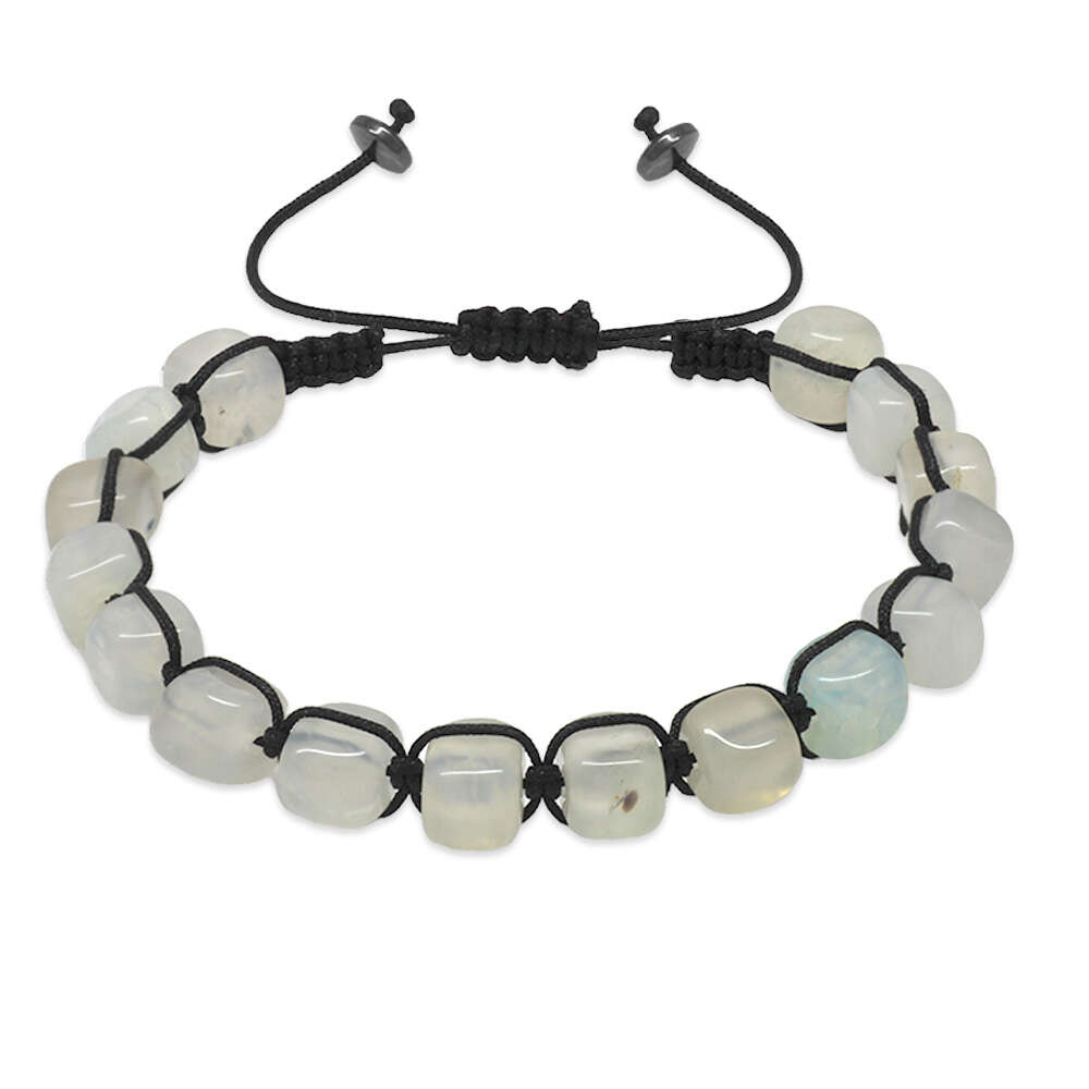 Makrome Örgülü Sıralı Küp Kesim Açık Mavi Akik Doğaltaş Bileklik - 4