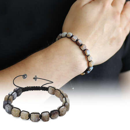 Makrome Örgülü Sıralı Küp Kesim Opak Akik Doğaltaş Bileklik - STOKYOK