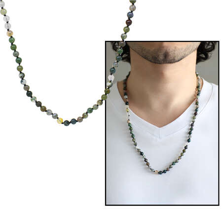 Makrome Örgülü Yeşil Akik Doğaltaş Erkek Kolye - STOKYOK