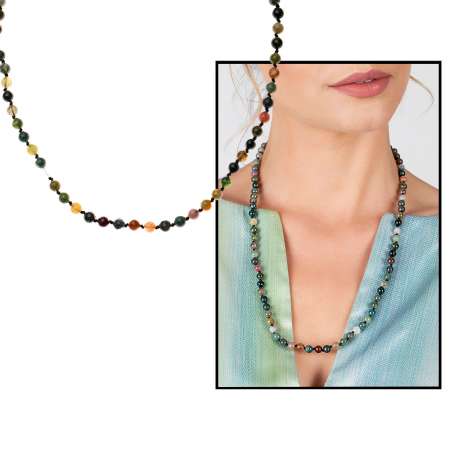 Makrome Örgülü Yeşil Akik Doğaltaş Kadın Kolye - STOKYOK