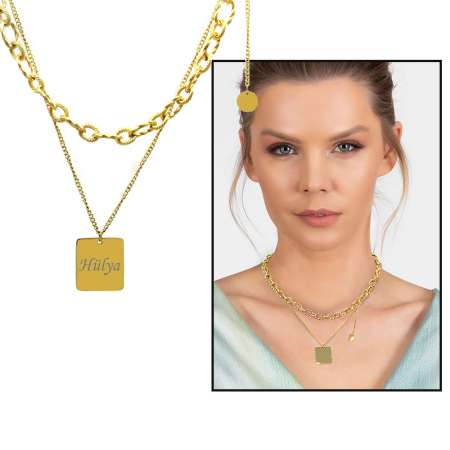 Marina Tasarım Kişiye Özel İsim Yazılı Altın Renk Çelik Kadın Kolye - Tesbihane