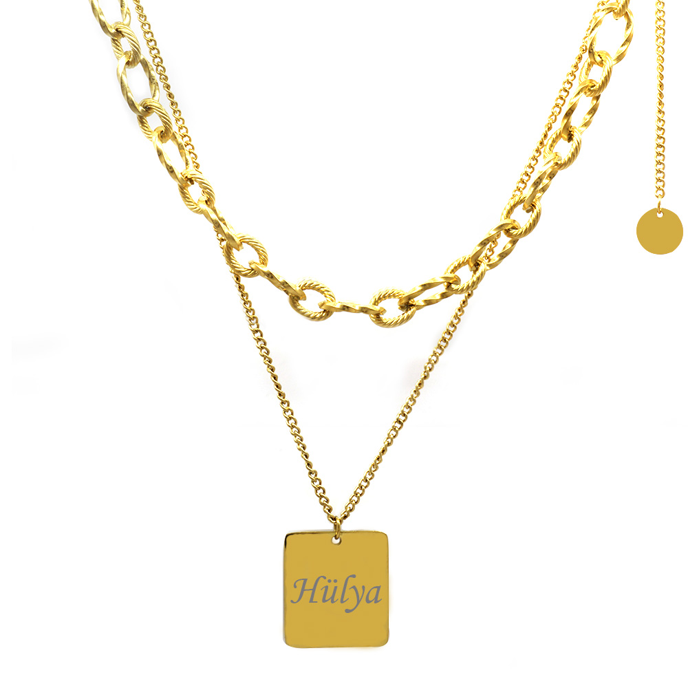 Marina Tasarım Kişiye Özel İsim Yazılı Altın Renk Çelik Kadın Kolye - 3