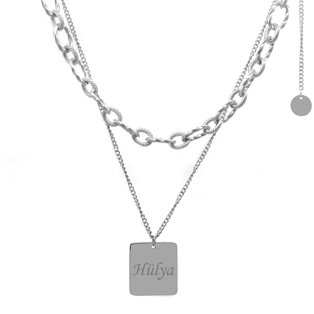 Marina Tasarım İsme Özel Yazılı Gümüş Renk Çelik Kadın Kolye - 3