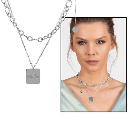 Marina Tasarım İsme Özel Yazılı Gümüş Renk Çelik Kadın Kolye - Tesbihane