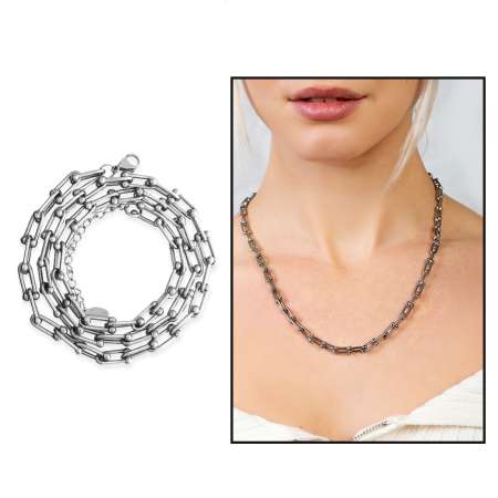 Marina Tasarım Gümüş Renk Çelik Kadın Zincir Kolye - Tesbihane