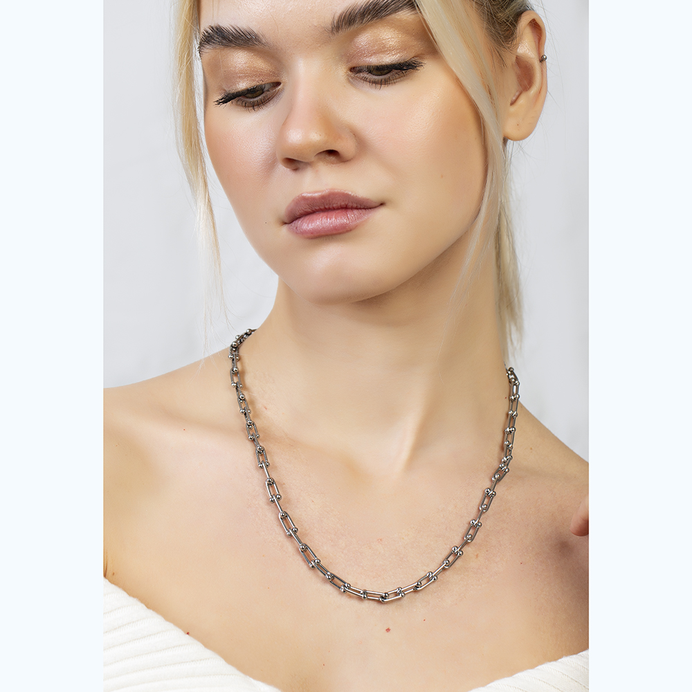 Kadın Çelik Zincir - Marina Model - Gümüş Renk - 55 cm Uzunluk - 6,5 mm Genişlik - 4