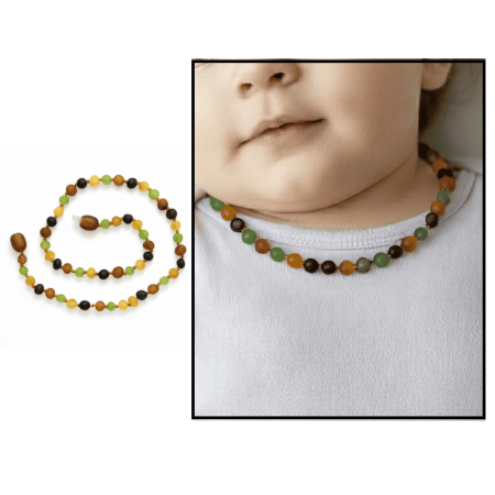 Mat Çok Renkli Özel Seri Naturel Damla Kehribar Taşlı Bebek Diş Kolyesi - Tesbihane