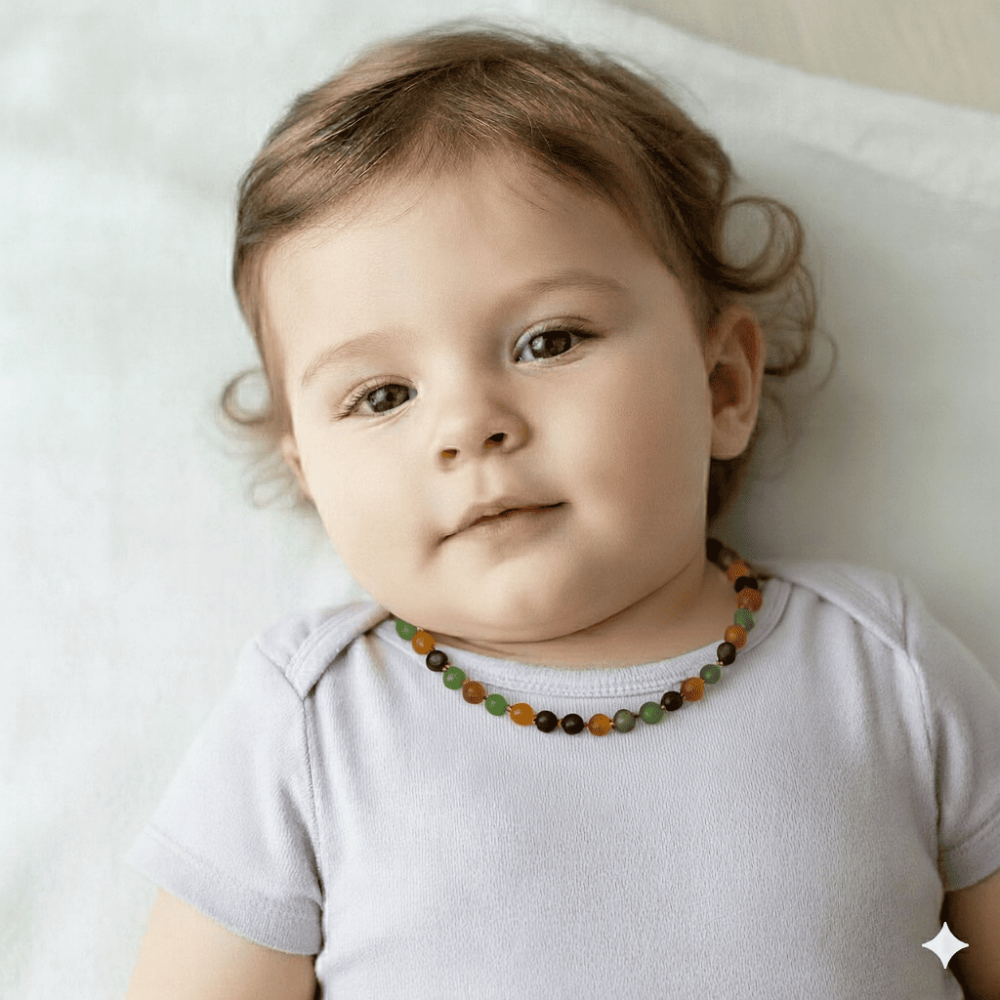 Mat Çok Renkli Özel Seri Naturel Damla Kehribar Taşlı Bebek Diş Kolyesi - 2