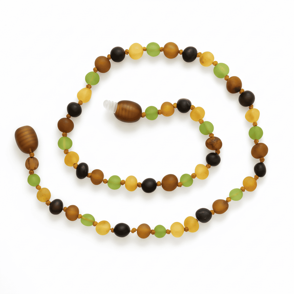 Mat Çok Renkli Özel Seri Naturel Damla Kehribar Taşlı Bebek Diş Kolyesi - 3