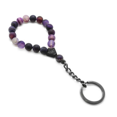 Mat Mor Akik Doğaltaş-Çelik Kombinli Tesbih Anahtarlık - Tesbihane