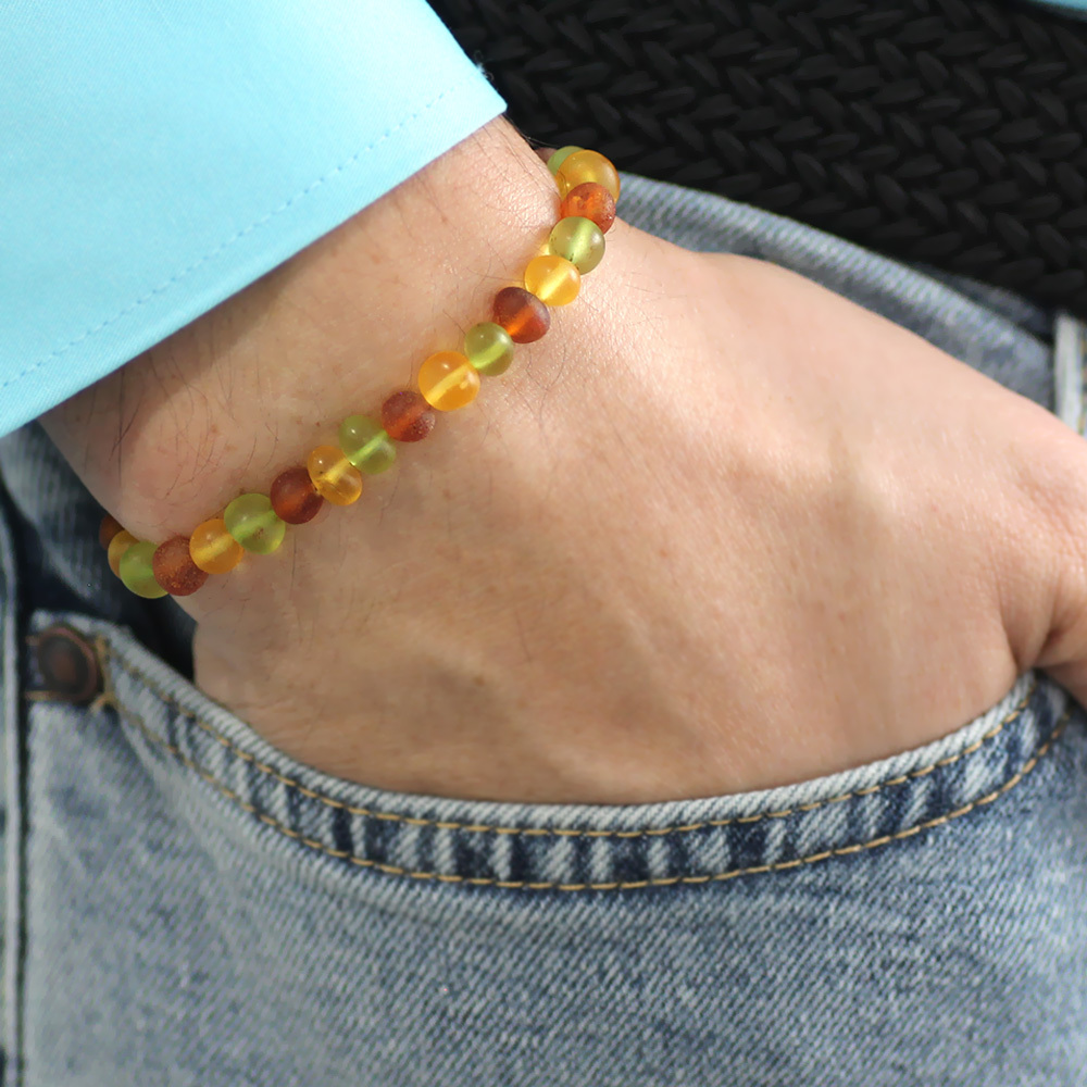 Mat Multicolor Renk Natural Form Doğal Damla Kehribar Erkek Bileklik - 7