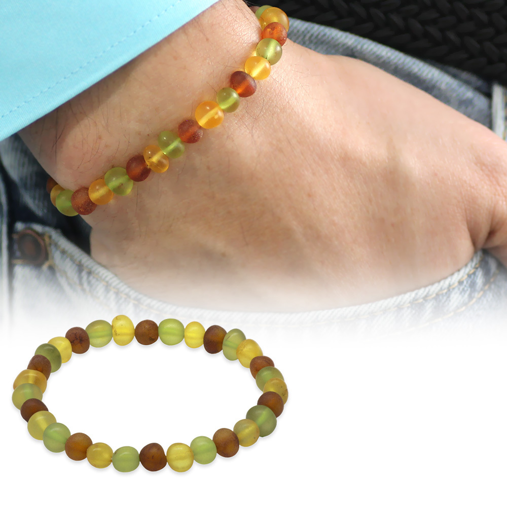 Mat Multicolor Renk Natural Form Doğal Damla Kehribar Erkek Bileklik - 5