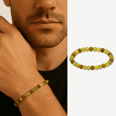 Mat Multicolor Renk Natural Form Doğal Damla Kehribar Erkek Bileklik - Tesbihane