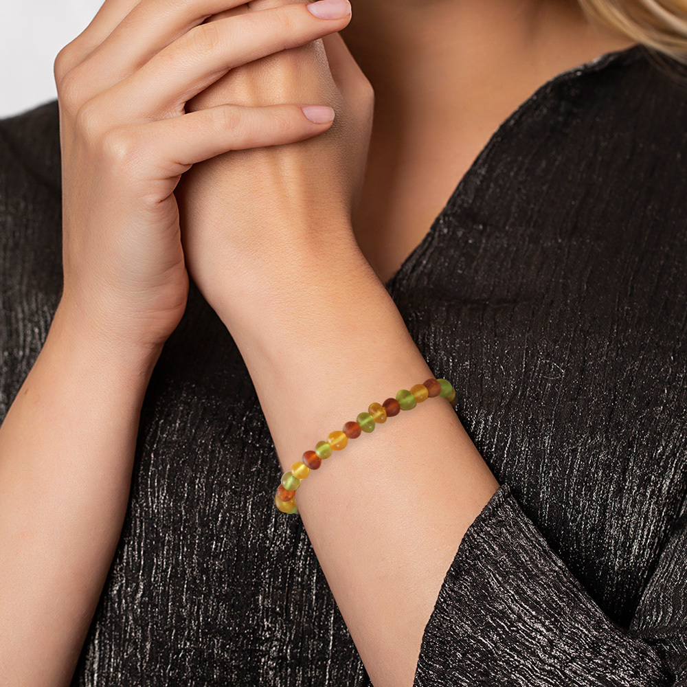 Mat Multicolor Renk Natural Form Doğal Damla Kehribar Kadın Bileklik - 7