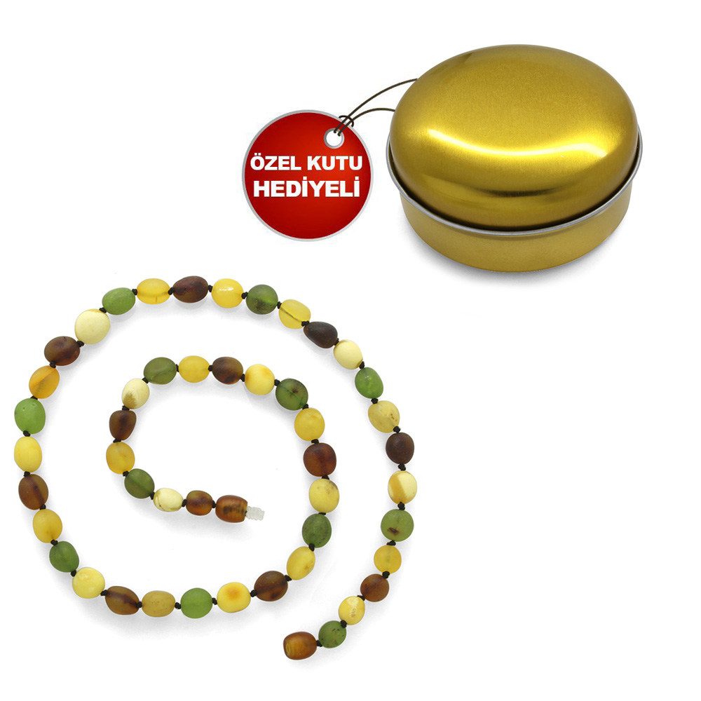 Mat Çok Renkli Şık Kutulu Özel Seri Naturel Damla Kehribar Taşlı Kadın Kolye - 11