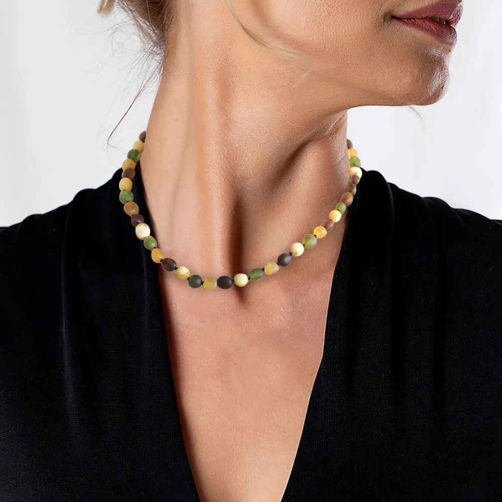 Mat Çok Renkli Şık Kutulu Özel Seri Naturel Damla Kehribar Taşlı Kadın Kolye - 10