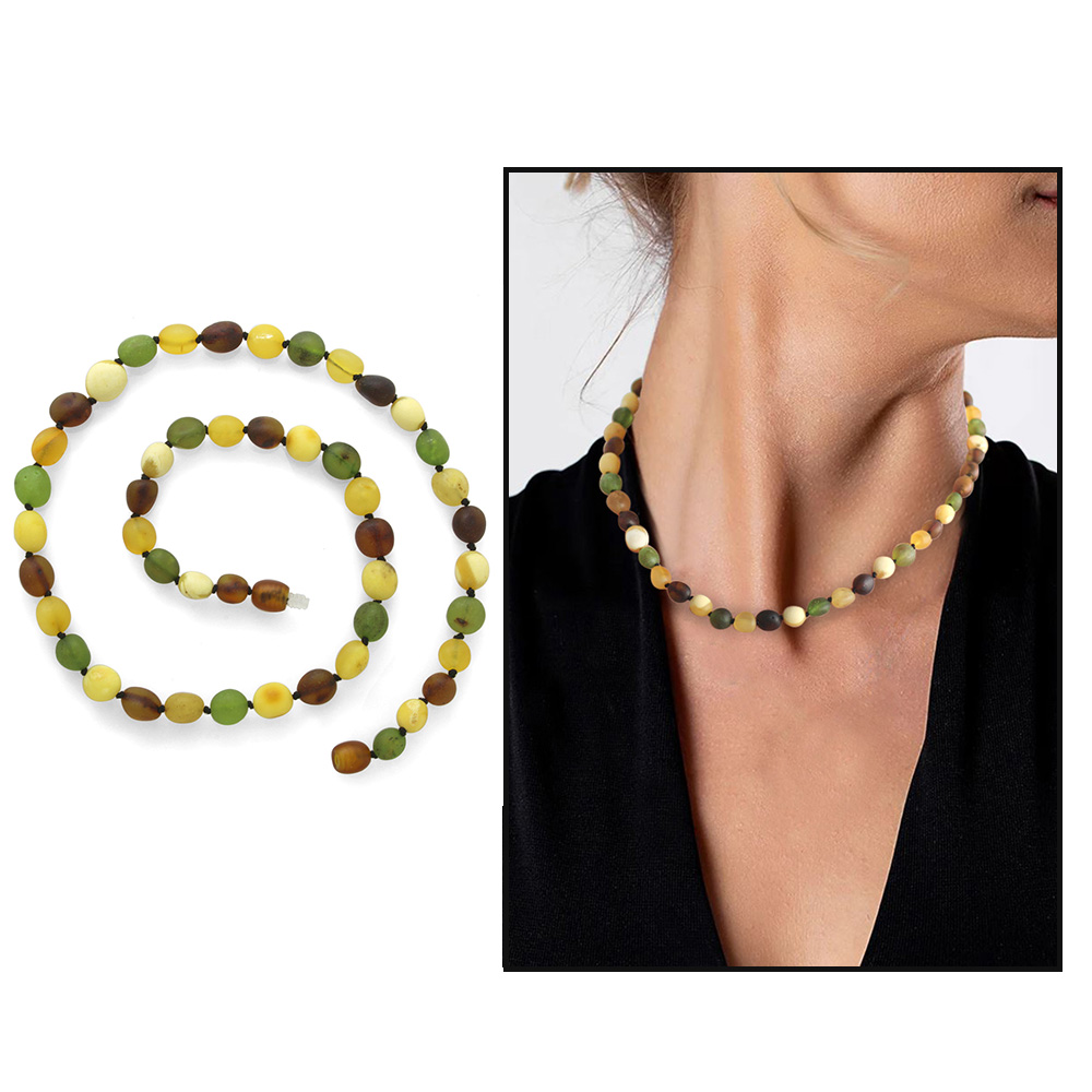 Mat Çok Renkli Şık Kutulu Özel Seri Naturel Damla Kehribar Taşlı Kadın Kolye - 9