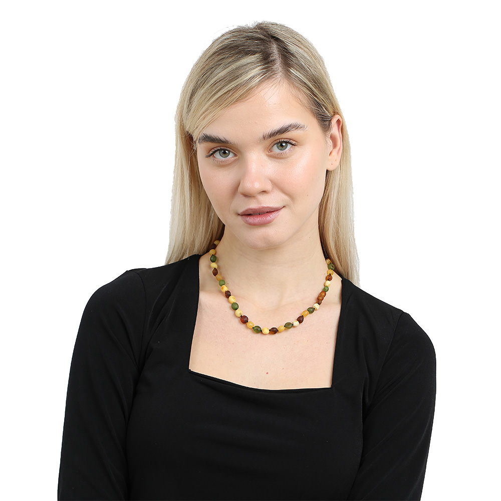 Mat Çok Renkli Şık Kutulu Özel Seri Naturel Damla Kehribar Taşlı Kadın Kolye - 2