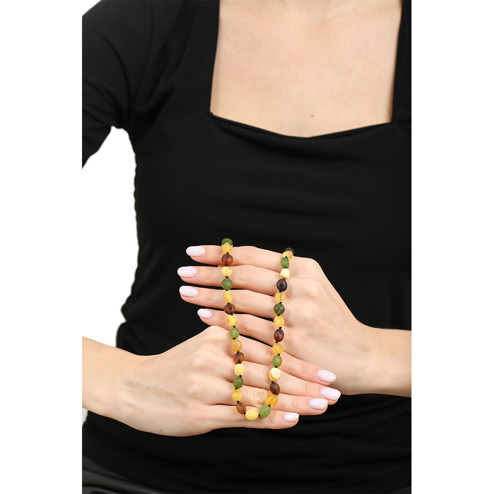 Mat Çok Renkli Şık Kutulu Özel Seri Naturel Damla Kehribar Taşlı Kadın Kolye - 6