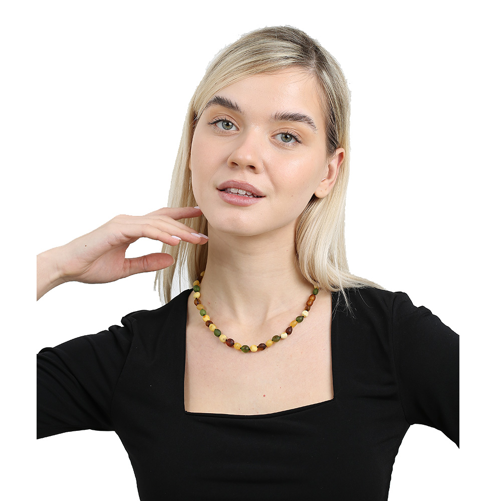 Mat Çok Renkli Şık Kutulu Özel Seri Naturel Damla Kehribar Taşlı Kadın Kolye - 3