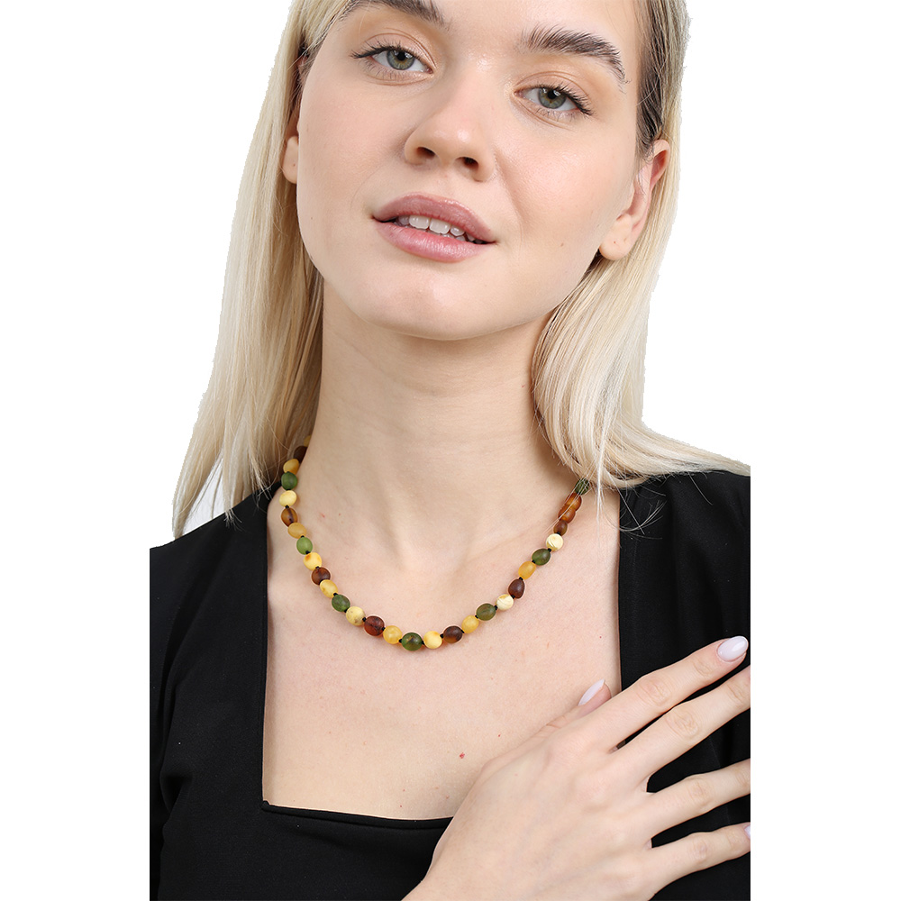 Mat Çok Renkli Şık Kutulu Özel Seri Naturel Damla Kehribar Taşlı Kadın Kolye - 8