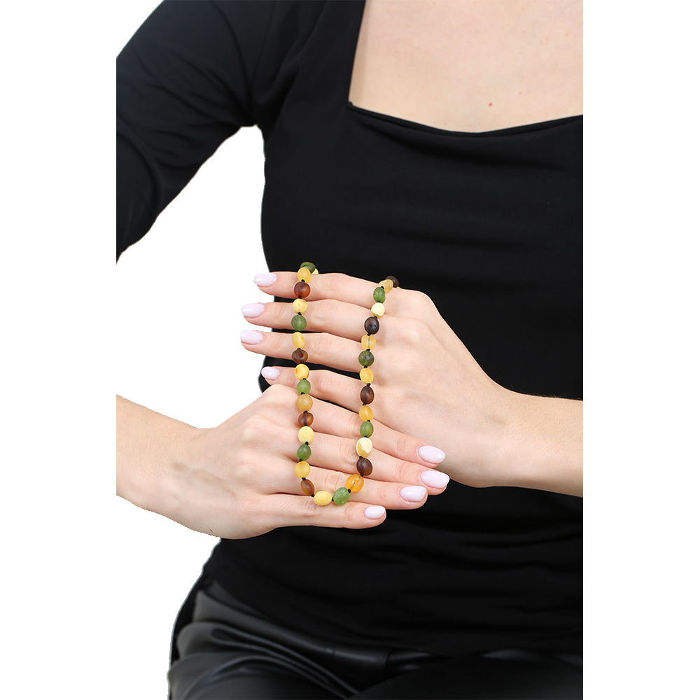 Mat Çok Renkli Şık Kutulu Özel Seri Naturel Damla Kehribar Taşlı Kadın Kolye - 7