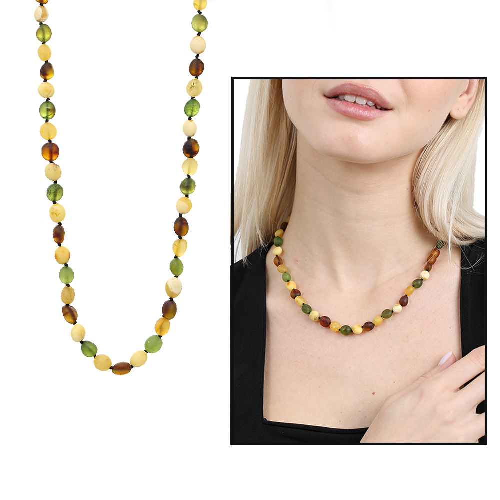 Mat Çok Renkli Şık Kutulu Özel Seri Naturel Damla Kehribar Taşlı Kadın Kolye - 1