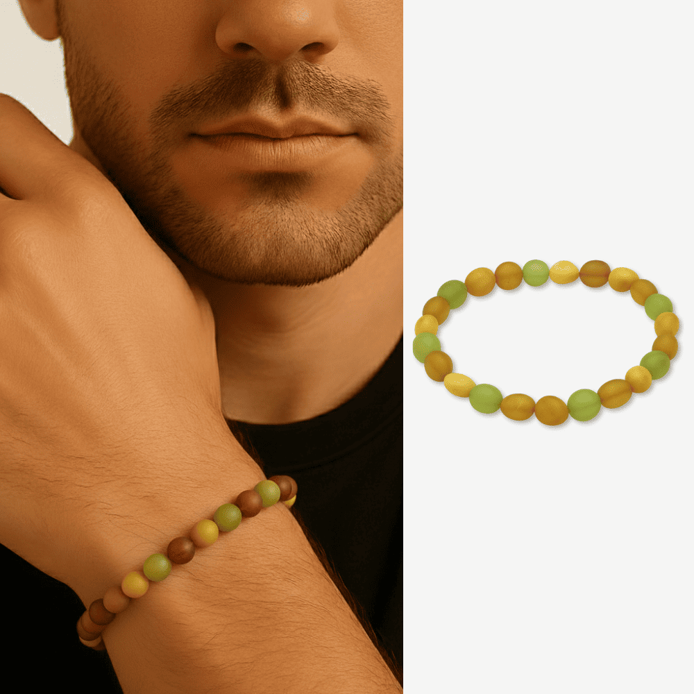 Mat Pastel Renk Natural Form Doğal Damla Kehribar Erkek Bileklik - 1