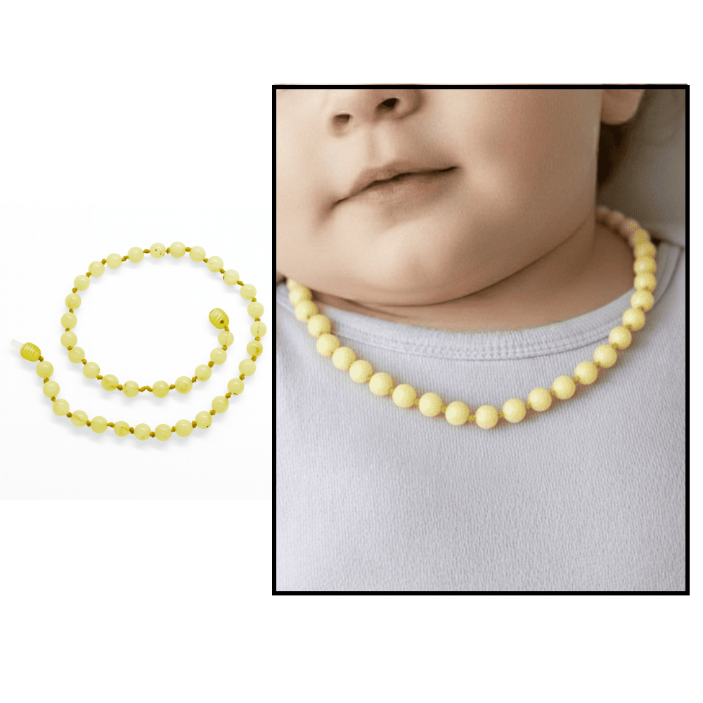 Mat Sarı Doğal Damla Kehribar Taşlı Bebek Diş Kolyesi - 1