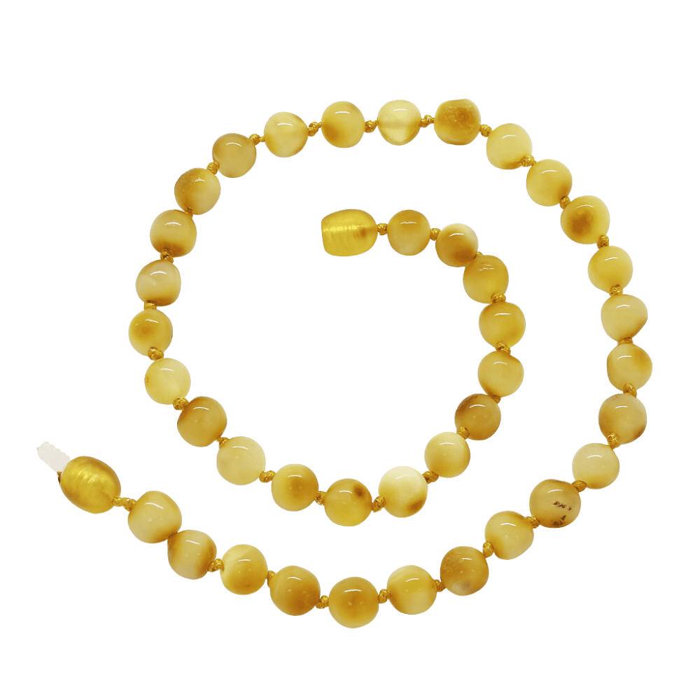 Mat Sarı Doğal Damla Kehribar Taşlı Hareli Bebek Diş Kolyesi - 3