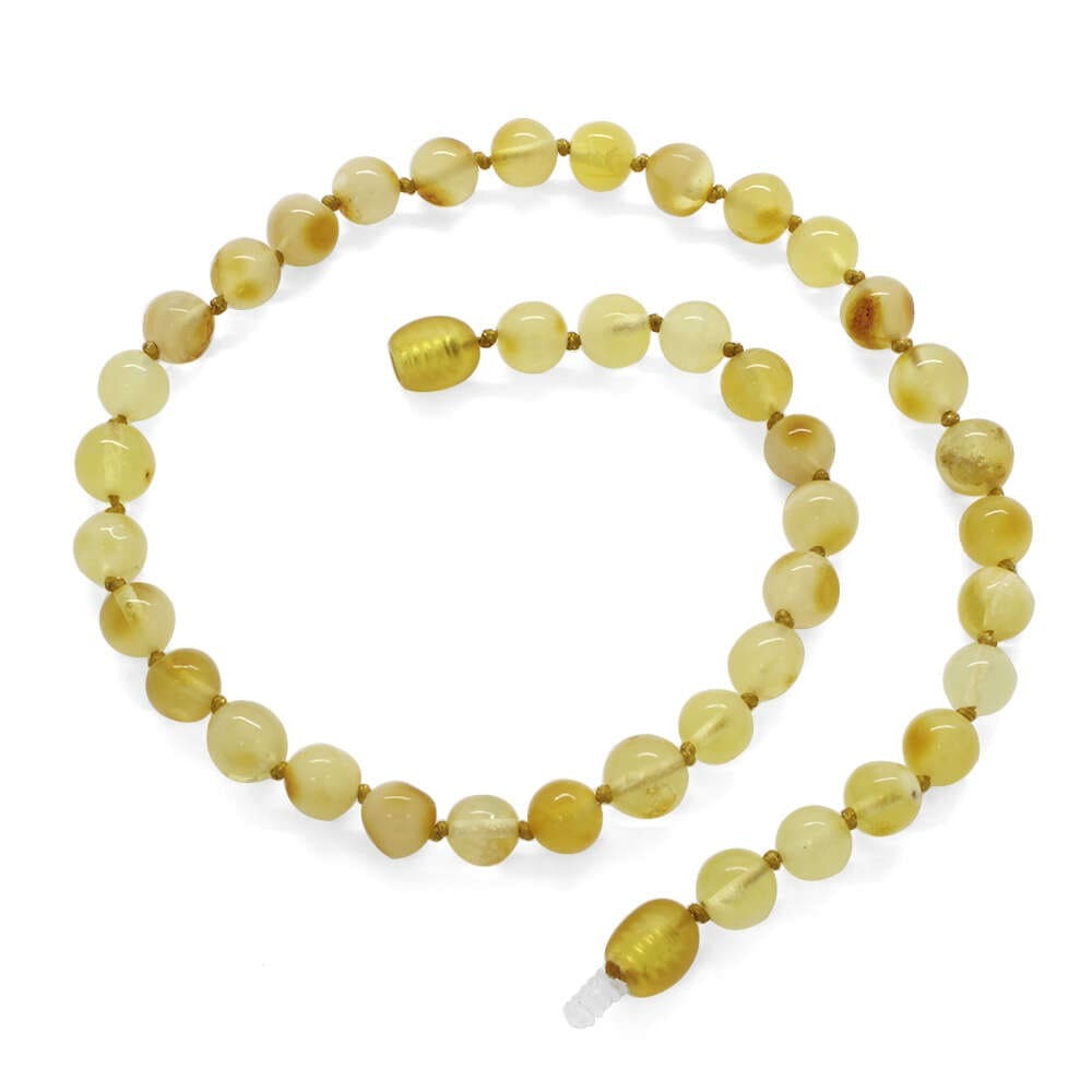 Mat Sarı Doğal Damla Kehribar Taşlı Hareli Maxi Boy Bebek Diş Kolyesi - 3