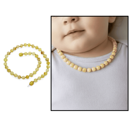 Mat Sarı Doğal Damla Kehribar Taşlı Hareli Maxi Boy Bebek Diş Kolyesi - Tesbihane