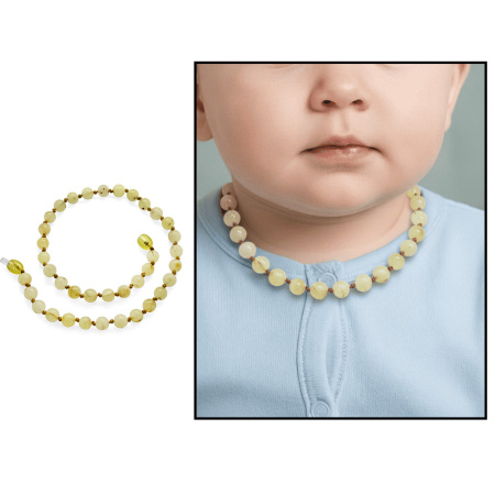 Mat Sarı Doğal Damla Kehribar Taşlı Maxi Boy Bebek Diş Kolyesi - Tesbihane