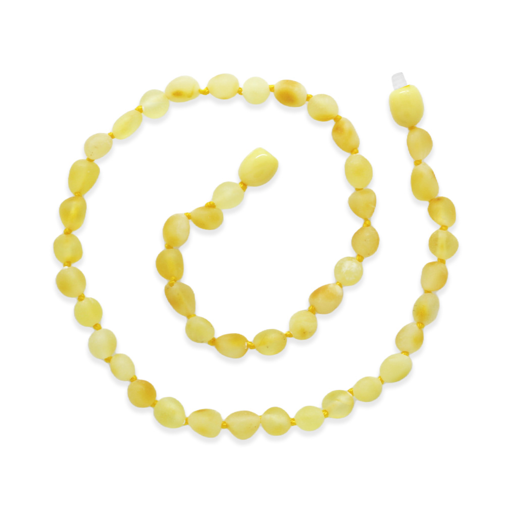 Mat Soft Sarı Renk Doğal Form Damla Kehribar Taşlı Bebek Diş Kolyesi - 3